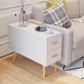 Rectangular side table with drawers, to be placed next to the sofa in the living room