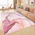 Pink and Gold Abstract Modern Polyester Area Rug Living Room 5' x 7' Flowing Pattern