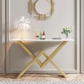 White & Gold Narrow Console Table Accent Table For Entryway X Base & Metal in Small
