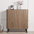 Walnut Entryway Shoe Storage Cabinet with 2-Door 5 Shelves for 14 Pairs Shoes