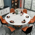 59.1" Modern Round Sintered Stone Dining Table White & Gold Seats 4-6 People