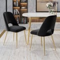 Set of 2 Mid-Century Modern Dining Chairs Velvet Upholstery Black