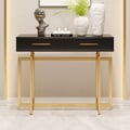 40" Modern Narrow Black Console Table with Storage Drawers and Metal Legs in Gold