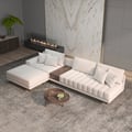 126" L-Shaped Modular Cotton & Linen Sectional with Chaise & Ottoman