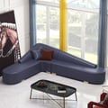 Modern Blue Faux Leather Sectional Upholstered L-Shaped Corner Sofa