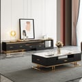 Stonesk Modern TV Stand & Coffee Table Set for 100" TV in Black with Drawers