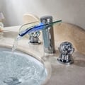 Morga LED Lighted Waterfall Bathroom Widespread Sink Faucet with Crystal Handles