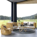 4 Pieces Rattan Outdoor Sofa Set with Glass Top Coffee Table and Cushions in Yellow