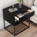 Black Modern Nightstand with Drawer and Black Metal Base