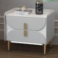 Luxury Gray Nightstand Sintered Stone Top Microfiber Leather Upholstery with LED Light
