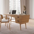 59.1" Mid Century Modern Natural Writing Desk Wooden Computer Desk with 2 Drawers 4 Legs
