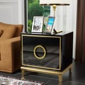 Tile Black Modern Nightstand with 2 Drawers in Gold Finish Square Bedside Table