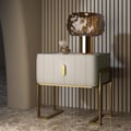 Champagne PU Leather Single Drawer Bedroom Nightstand Bedside Table with Stone Top