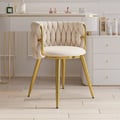 Sweave Series Modern Velvet Dining Chairs Gold with Upholstery Off White