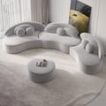 146" 4-Piece Curved Velvet Sectional Sofa with Ottoman & Pillows