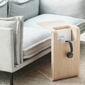 C-Shaped Natural Convertible Wood Side Table with Storage