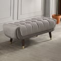 Enoak Modern Entryway Bench Gray Velvet Upholstered Ottoman Bench for End of Bed