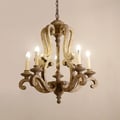 Cottage Style Distressed 5-Light Candelabra Chandelier with Scrolled Arms & Rust Canopy