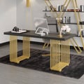63" Modern Black Computer Desk Rectangular Desk with Solid Wood Table Top & Gold Frame