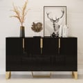 Aro Modern Black Wood Sideboard Cabinet 4 Doors for Kitchen Storage 60" Wide
