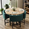 1000mm Round Wooden Nesting Dining Table Set for 4 Green Upholstered Chairs