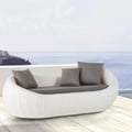 White Woven Rattan Round 75.2" Outdoor Sofa with Cushion & Pillow and Curved Back