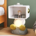 Modern White & Gold Bedroom Nightstand with Light & Open Storage