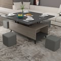 Table Basse Relevables Bois avec Rangement avec Ottomans Noir et Gris