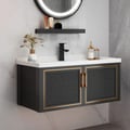 910mm Black Floating Bathroom Vanity Set Drop-In Ceramic Basin with Cabinet