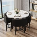Round Small Dining Table Set Nesting with Black Upholstered Chairs for 4 Modern 1000mm