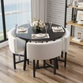 1000mm round wooden 4 seater dining table set white upholstered chairs for Nook balcony