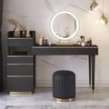 Ensemble de coiffeuse de maquillage moderne noir avec miroir éclairé et tabouret