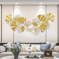 2 Pieces Modern Metal Ginkgo Leaves Wall Decor For Living Room Home Hanging Art in Gold