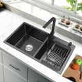 32" Black Stainless Steel Kitchen Sink Double Bowls Drop-In Sink with Drain and Overflow