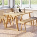 63" Japandi Farmhouse Modern Rectangle Wood Dining Table Seats 4-6 People