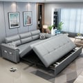 3-seater sofa bed in synthetic leather with chest - light gray