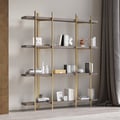 Modern 70.9" Standing Etagere Bookshelf with Open Storage in Walnut & Gold