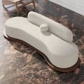 110" Modern White Velvet 5 Seaters Curved Sofa with Low Back Wooden Base