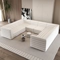 126" U-Shaped Modern Off White Boucle Modular Sectional Sofa for 8 Seaters