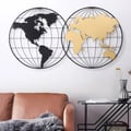 43.5" Modern Geometry World Map Wall Decor with Metal Round Frame in Black & Gold