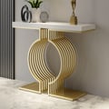 39.4" Modern Narrow Console Table with Geometric Metal Base White Entryway Table