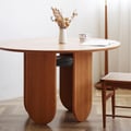 35.4" Japandi Round Wood Dining Table with Storage Cherry Seats 2-4 People