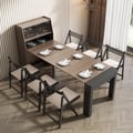 Modern Extendable Dining Table with Storage Rectangle Sideboard Glass Door Walnut & Grey