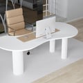 55.1" Japandi White Curved Desk Home Office Pedestal Desk with 3 Legs Writing Desk