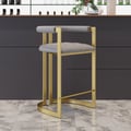 Modern Bar Stool Gray Upholstery in Gold with Back Counter Stool