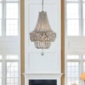 Katia Boho Wood Beaded Chandelier Empire Ceiling Light in Gray & Blue