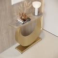 39.4" Narrow Console Table Gray Sintered Stone Entryway Table with Half-Moon Steel Base