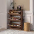Capet Walnut Narrow Shoe Storage Cabinet with Flip Down Large Capacity up to 20 Pairs 