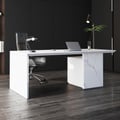 Modern White Home Office Desk with Movable File Cabinet (59.8")
