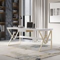 Modern White Writing Desk with Drawer & Shelf Wood Top & Metal Frame